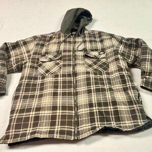 ~~Dickies M Shirt Jacket Men's XL Plaid Quilt Lined Hooded Full Zip Flannel